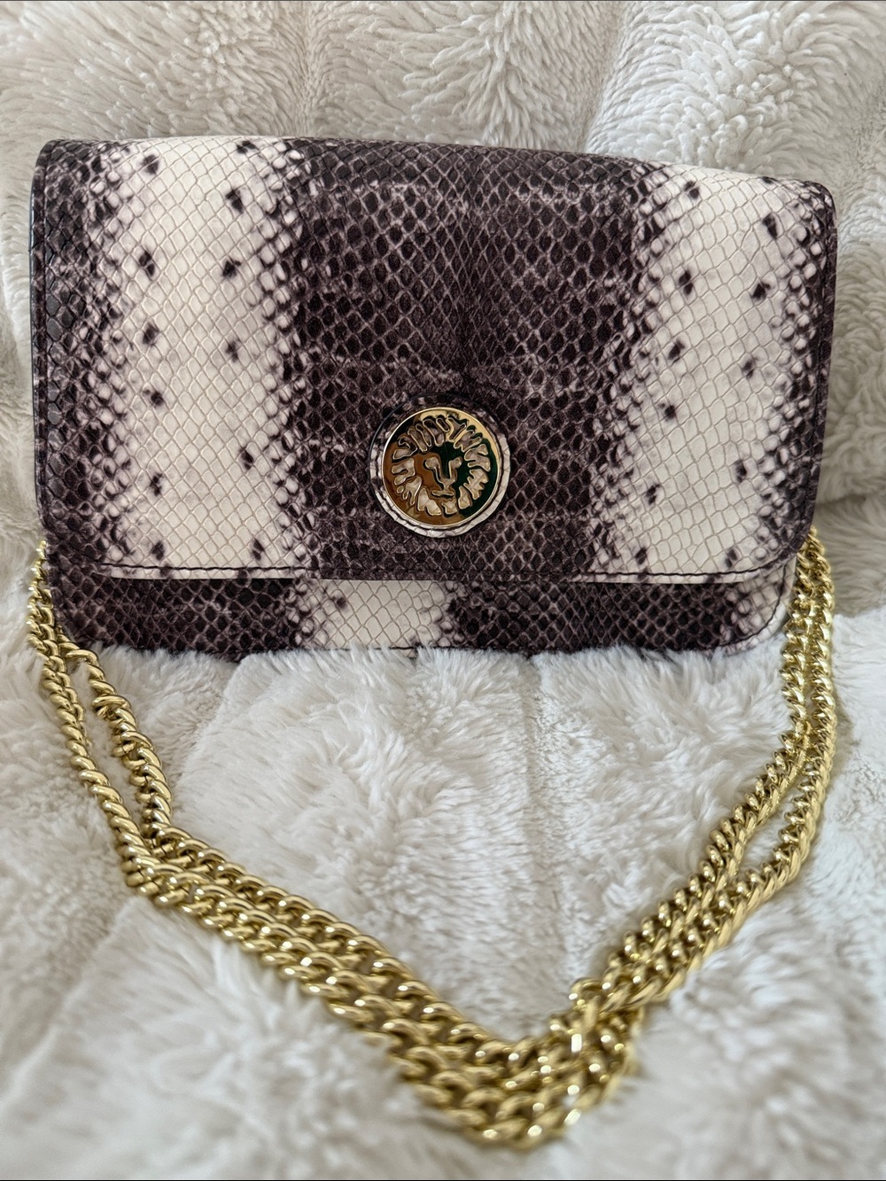 Anne Klein Snake-Effect Crossbody with Gold Chain